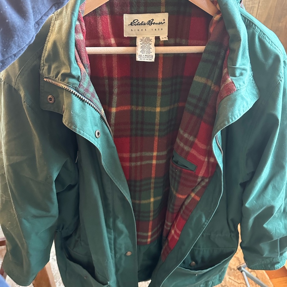 Eddie Bauer Green Jacket with Plaid Lining